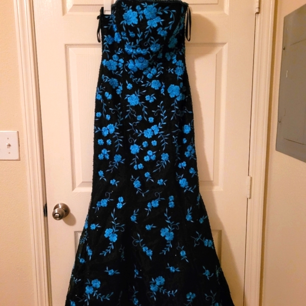 JOVANI bustier blue/black beaded prom dress